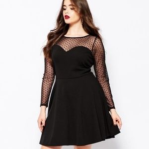Plus Spotty Mesh Detail Skater Dress